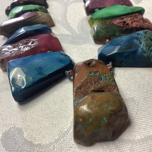 IRIS a& LILY AGATE STONE NECKLACE STERLING. NEW. MULTICOLORED - Picture 11 of 14